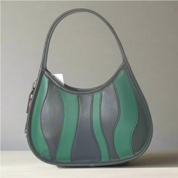 Coach Ergo Wavy Stripe Upcrafted Green Leather 90s Bag CQ004 Blue - Picture 2 of 10